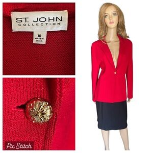 St John Collection knit red Jacket/skirt size 10 Valentines Day